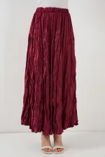 Jupe longue froissée brillante pour femme 8034 - Bordeaux