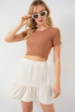 Kadın Ayrobin Mini Etek 8054 - Ekru