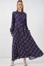 Kadın Boydan Düğmeli Uzun Tesettür Elbise 2588 - Mor