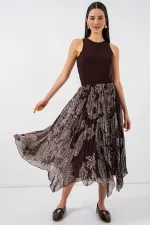 Jupe asymétrique en tulle et mousseline pour femme 8061 - Marron