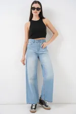 Women's Wide Leg High Waist Palazzo Jeans 6656 - Light Blue