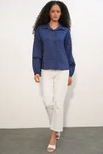 Kadın Oversize Desenli Gömlek 20379 - Lacivert Kadın Oversize Desenli Gömlek 20379 - Lacivert