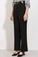 Women's Black High-Waisted Fabric Trousers 6584