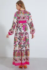 Robe hijab en viscose à motifs crème fuchsia pour femme 2423