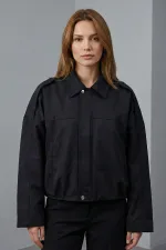 Kadın Oversize Kısa Ceket 0732 - Siyah