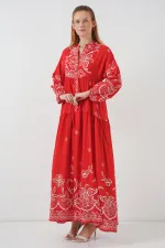 Robe longue hijab à motifs pour femme 2585 - Rouge foncé
