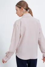 Chemisier en satin crème à double boutonnage pour femme 0492