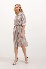 5629 Striped Belted Dress - Mink