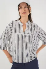 Chemisier rayé oversize pour femme 967 - Bleu marine clair