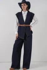 Kadın Yelek Pantolon Kot İkili Takım 30062 - Koyu Mavi