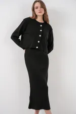 Women's Cardigan Dress Knitwear Two Piece Set 15960 - Black