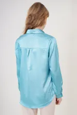 3964 Hafif Dökümlü Saten Gömlek - Mint