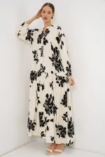 Robe longue hijab à motifs pour femme 2585 - Écru