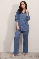 5858 Costume deux pièces en tricot - Indigo