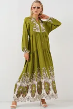 Robe hijab à motifs authentiques 2423 - Vert amande