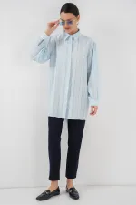 Çizgili Uzun Gömlek Tunik 5947 - Mavi