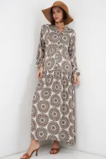 Robe longue hijab à motifs pour femme 2585 - Beige clair