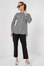 Kadın Uzun Kollu Çizgili Gömlek 20283 - Beyaz