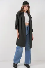 9104 Double-Breasted Lined Trench Coat - Black