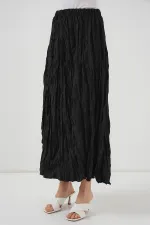 Women's Long Crinkle Skirt 8042 - Black