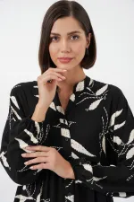 Kadın Desenli Uzun Tesettür Elbise 2585 - Y.Siyah