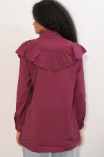 Women's Ruffle Detail Shirt Tunic 5994 - Burgundy