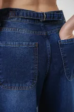 6689 Kadın Yüksek Bel Baggy Kot Pantolon - Lacivert