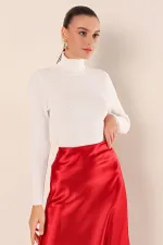 15825 Boğazlı Triko Kazak - Beyaz