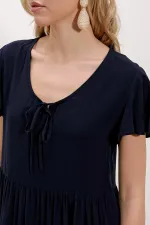 2352 V-Neck Short Dress - Light Navy Blue