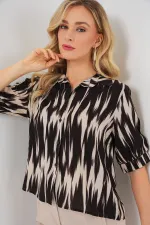 T-shirt court à manches courtes à motifs pour femme 20337 - Noir