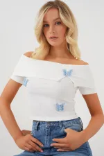 Madonna Yaka Kelebek Detaylı Bluz 957 - Beyaz