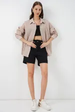 Kadın Uzun Oversize Gömlek 20320 - Bej