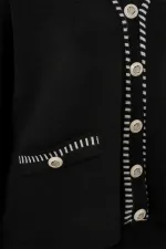 Women's Embroidered Knitwear Cardigan Trousers Two-Piece Suit 15963 - Black