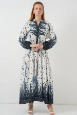 Robe longue hijab à motifs pour femme 2585 - Bleu marine clair