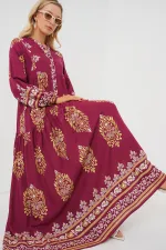 Robe hijab à motifs authentiques 2423 - Bordeaux foncé