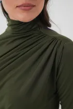 925 Büzgü Detaylı Sandy Bluz - Haki