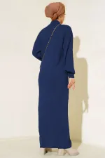 15900 Full-Length Hijab Knit Dress - Navy Blue