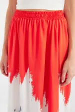 8025 Patterned Long Viscose Skirt - Red