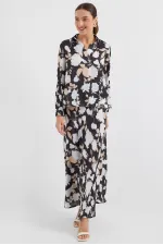 Ensemble deux pièces en satin à motifs 8018 - Noir