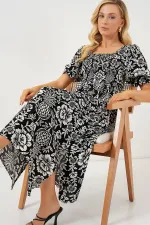 Robe fendue à motifs 2512 - Noir