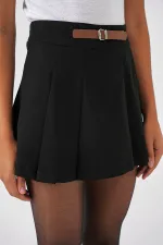 4335 Women's Belted Mini Short Skirt - Black