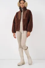 5194 Women's Plush Coat Jacket - Brown