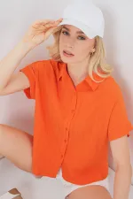 Women's Striped Short Sleeve Shirt 20324 - Orange