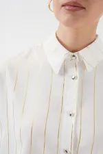 5924 Kadın Gold Çizgili Gömlek - C.Beyaz