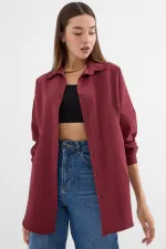 Kadın Oversize Mürdüm Uzun Basic Gömlek 3900