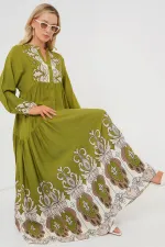Robe hijab à motifs authentiques 2423 - Vert amande