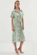 2455 Desenli Gömlek Elbise - Çağla