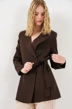 Kadın Yandan Bağlamalı Blazer Ceket 0750 - Kahverengi