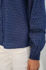 Kadın Oversize Desenli Gömlek 20379 - Lacivert Kadın Oversize Desenli Gömlek 20379 - Lacivert