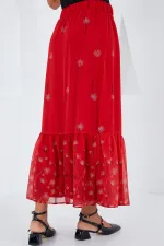 Jupe en mousseline rouge à motifs pour femme 8010